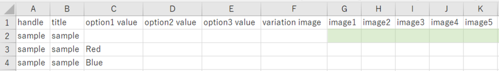 CSV with colored line for product images
